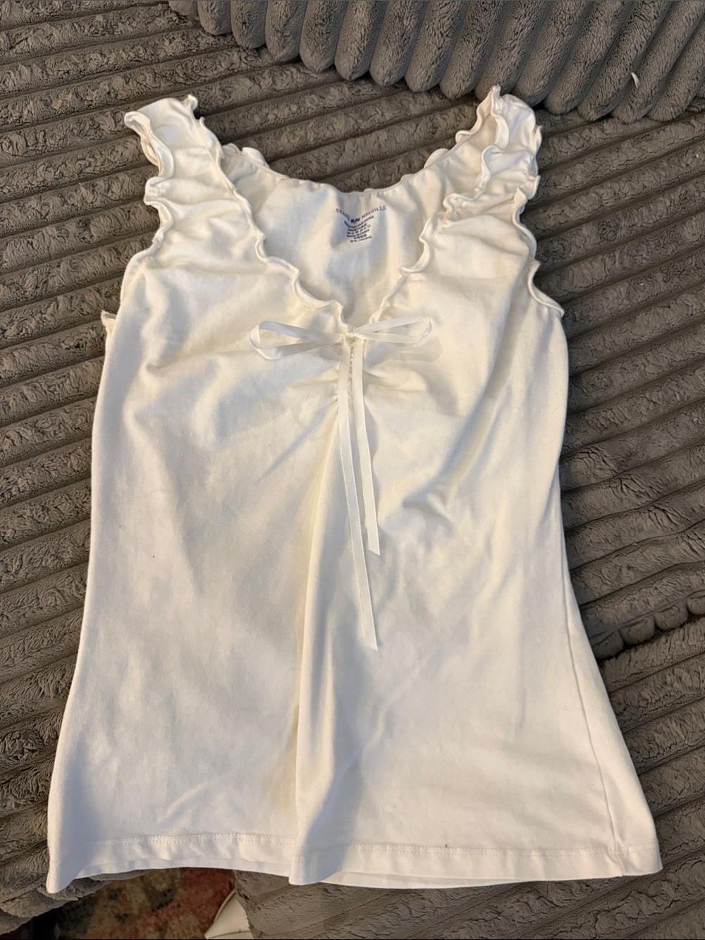 Brandy Melville White Ruffle-Trim Tank Top with Front Tie